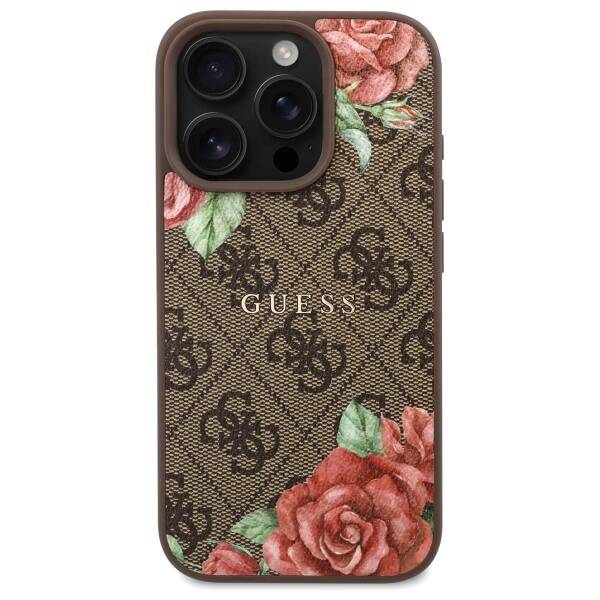 ETUI DO IPHONE 16 PRO GUESS 4G FLOWERS PRINT MAGSAFE BRĄZOWE