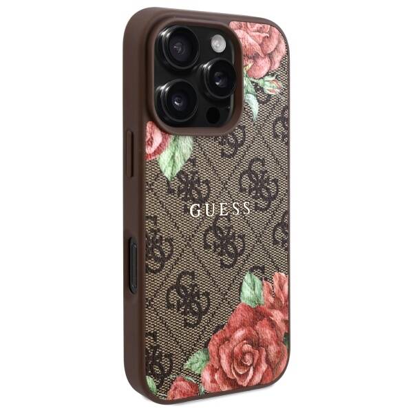 ETUI DO IPHONE 16 PRO GUESS 4G FLOWERS PRINT MAGSAFE BRĄZOWE