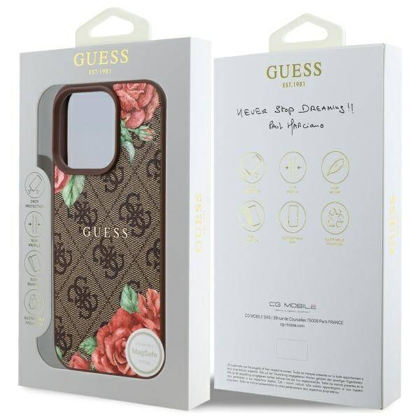 ETUI DO IPHONE 16 PRO GUESS 4G FLOWERS PRINT MAGSAFE BRĄZOWE