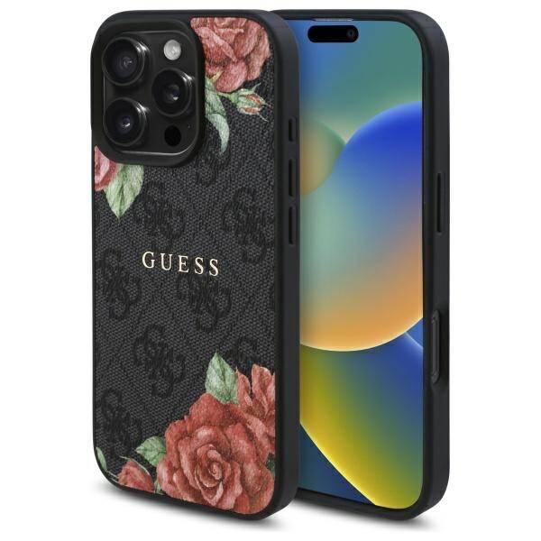 ETUI DO IPHONE 16 PRO GUESS 4G FLOWERS PRINT MAGSAFE CZARNE