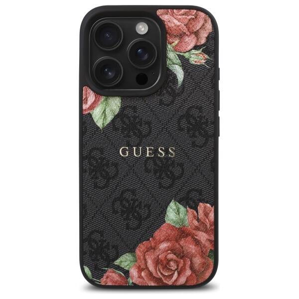 ETUI DO IPHONE 16 PRO GUESS 4G FLOWERS PRINT MAGSAFE CZARNE