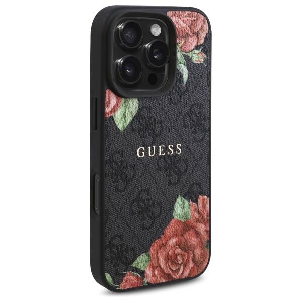 ETUI DO IPHONE 16 PRO GUESS 4G FLOWERS PRINT MAGSAFE CZARNE