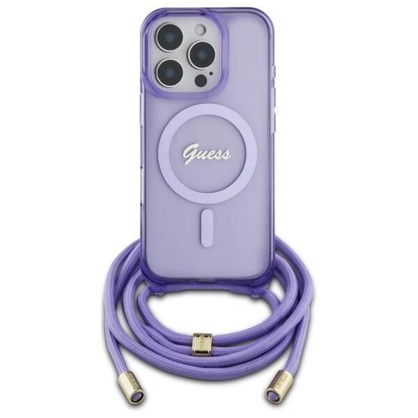 ETUI DO IPHONE 16 PRO GUESS CROSSBODY CORD SCRIPT MAGSAFE FIOLETOWE