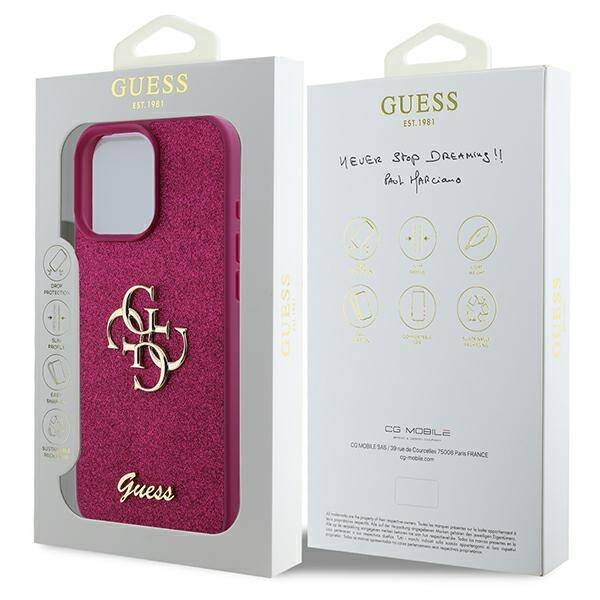 ETUI DO IPHONE 16 PRO GUESS GLITTER SCRIPT BIG 4G FIOLETOWE