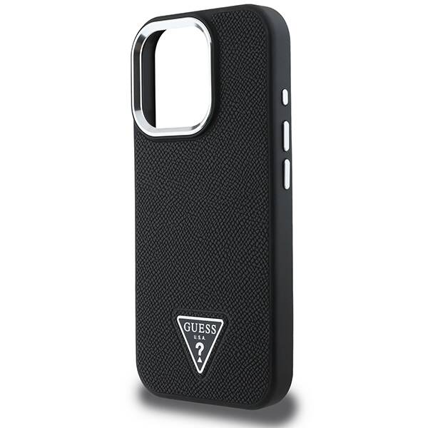 ETUI DO IPHONE 16 PRO GUESS GRAINED TRIANGLE MAGSAFE CZARNE