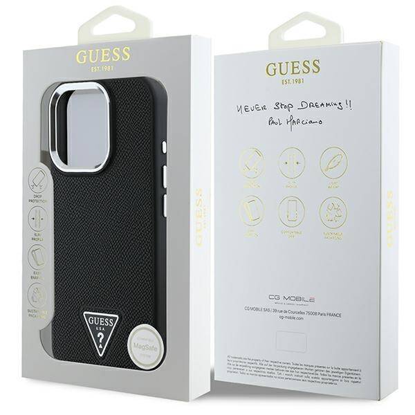 ETUI DO IPHONE 16 PRO GUESS GRAINED TRIANGLE MAGSAFE CZARNE