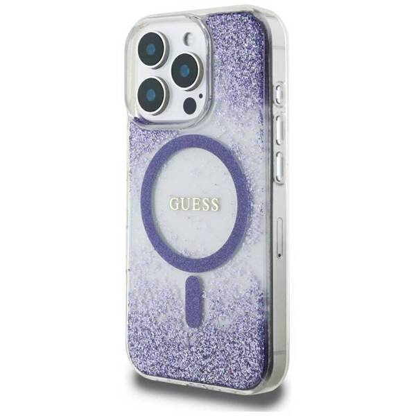 ETUI DO IPHONE 16 PRO GUESS HC RESIN BOTTOM GLITTER MAGSAFE FIOLETOWE