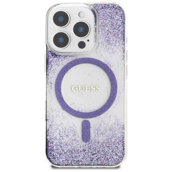 ETUI DO IPHONE 16 PRO GUESS HC RESIN BOTTOM GLITTER MAGSAFE FIOLETOWE