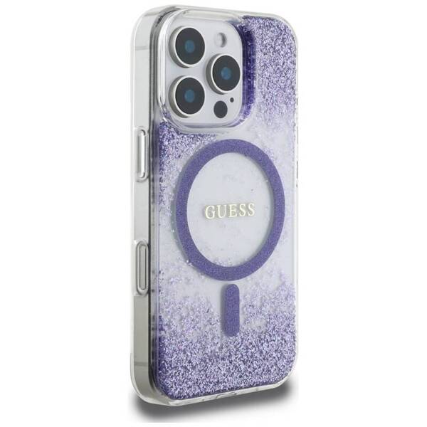 ETUI DO IPHONE 16 PRO GUESS HC RESIN BOTTOM GLITTER MAGSAFE FIOLETOWE