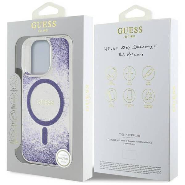 ETUI DO IPHONE 16 PRO GUESS HC RESIN BOTTOM GLITTER MAGSAFE FIOLETOWE