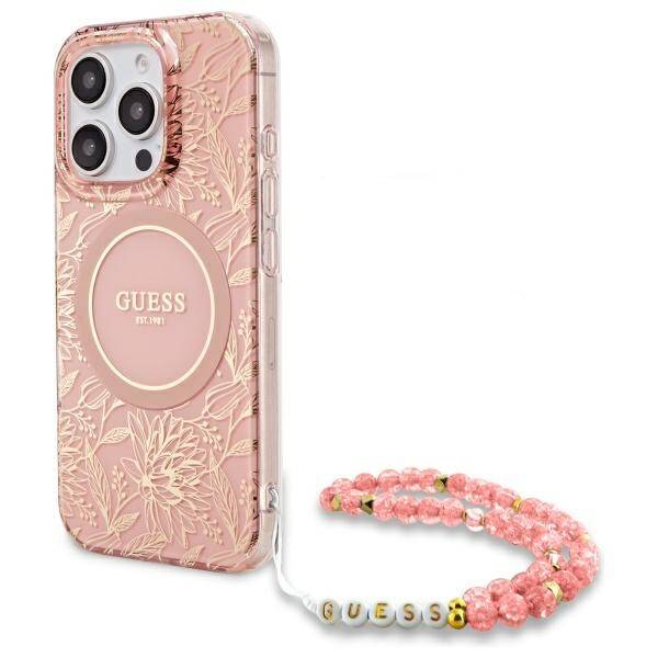 ETUI DO IPHONE 16 PRO GUESS IML FLOWERS ALLOVER ELECTRO WITH PEARL