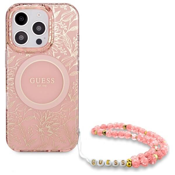 ETUI DO IPHONE 16 PRO GUESS IML FLOWERS ALLOVER ELECTRO WITH PEARL