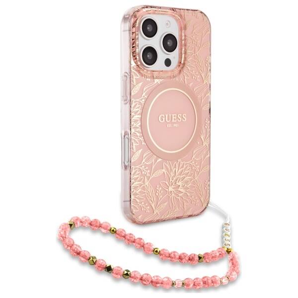 ETUI DO IPHONE 16 PRO GUESS IML FLOWERS ALLOVER ELECTRO WITH PEARL