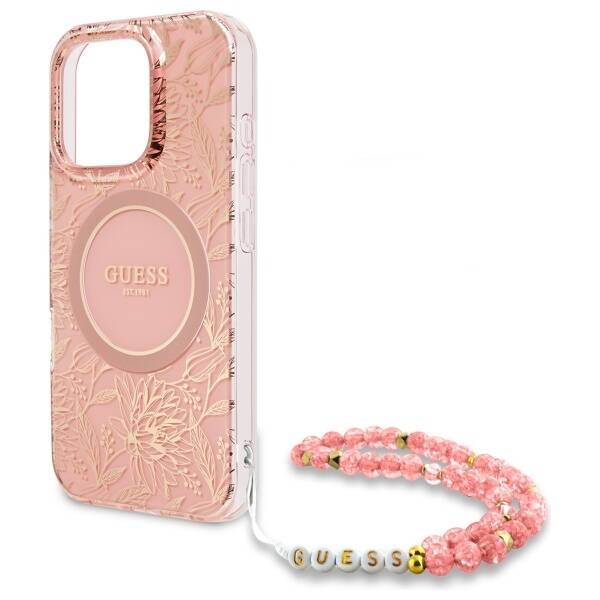 ETUI DO IPHONE 16 PRO GUESS IML FLOWERS ALLOVER ELECTRO WITH PEARL