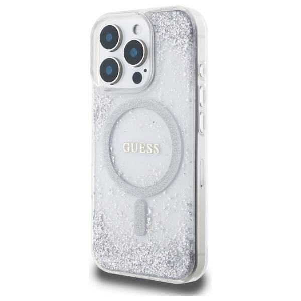 ETUI DO IPHONE 16 PRO GUESS RESIN GRADIENT GLITTER MAGSAFE SREBRNE