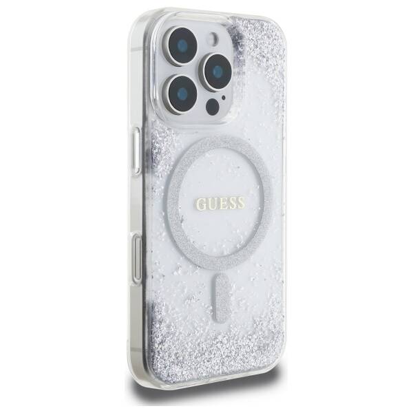 ETUI DO IPHONE 16 PRO GUESS RESIN GRADIENT GLITTER MAGSAFE SREBRNE