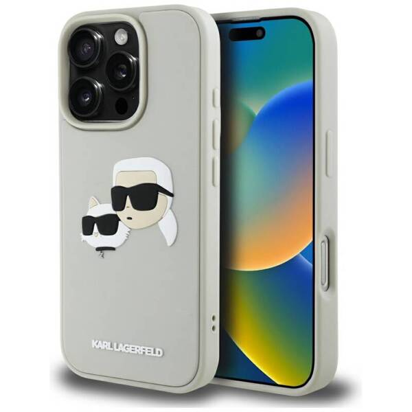 ETUI DO IPHONE 16 PRO KARL LAGERFELD HC 3D RUBBER DOUBLE HEADS BEŻOWE