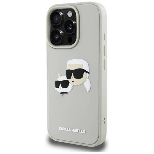 ETUI DO IPHONE 16 PRO KARL LAGERFELD HC 3D RUBBER DOUBLE HEADS BEŻOWE