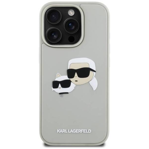 ETUI DO IPHONE 16 PRO KARL LAGERFELD HC 3D RUBBER DOUBLE HEADS BEŻOWE