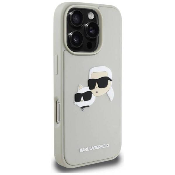 ETUI DO IPHONE 16 PRO KARL LAGERFELD HC 3D RUBBER DOUBLE HEADS BEŻOWE