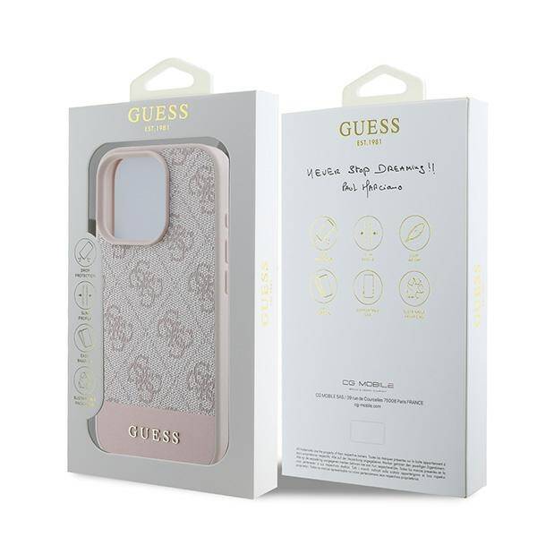 ETUI DO IPHONE 16 PRO MAX 6.9" GUESS 4G BOTTOM STRIPE RÓŻOWE CASE PLECKI