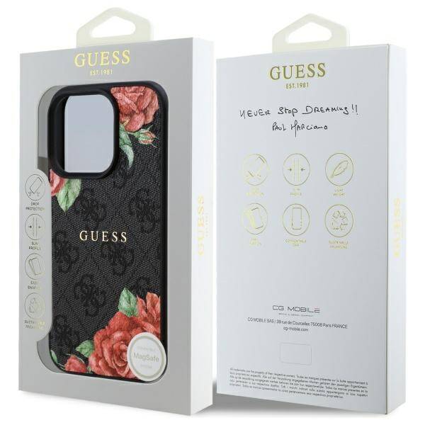 ETUI DO IPHONE 16 PRO MAX 6.9" GUESS 4G FLOWERS PRINT MAGSAFE CZARNE