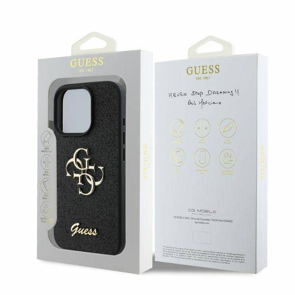 ETUI DO IPHONE 16 PRO MAX 6.9" GUESS FIXED GLITTER BIG 4G CZARNE