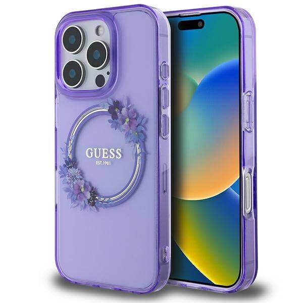 ETUI DO IPHONE 16 PRO MAX 6.9" GUESS IML FLOWERS WREATH MAGSAFE FIOLETOWE