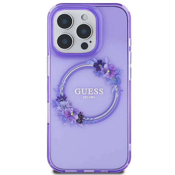 ETUI DO IPHONE 16 PRO MAX 6.9" GUESS IML FLOWERS WREATH MAGSAFE FIOLETOWE