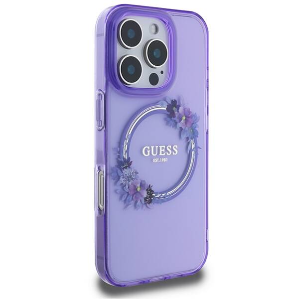 ETUI DO IPHONE 16 PRO MAX 6.9" GUESS IML FLOWERS WREATH MAGSAFE FIOLETOWE