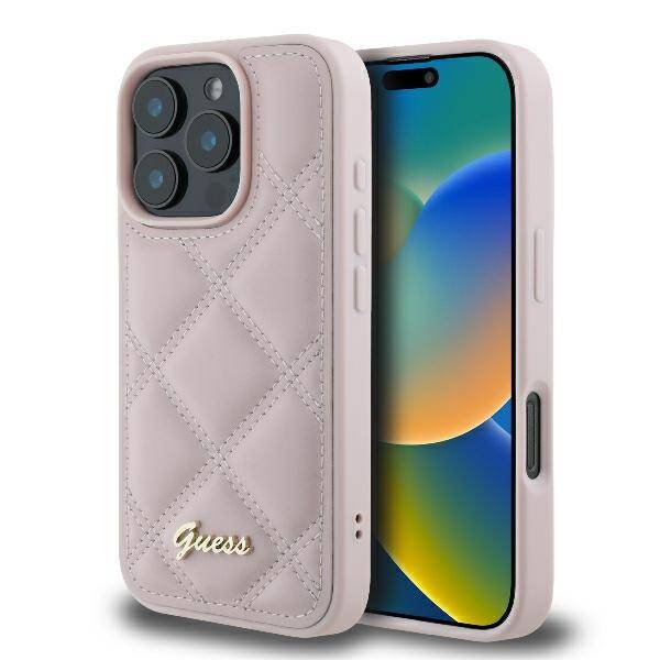 ETUI DO IPHONE 16 PRO MAX 6.9" GUESS QUILTED METAL LOGO RÓŻOWE