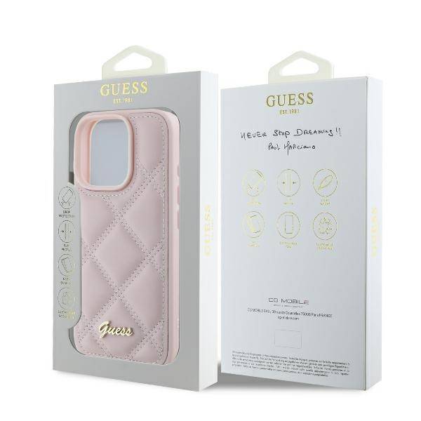 ETUI DO IPHONE 16 PRO MAX 6.9" GUESS QUILTED METAL LOGO RÓŻOWE