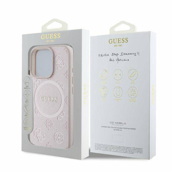 ETUI DO IPHONE 16 PRO MAX 6.9" GUESS SAFFIANO PEONY CLASSIC LOGO MAGSAFE