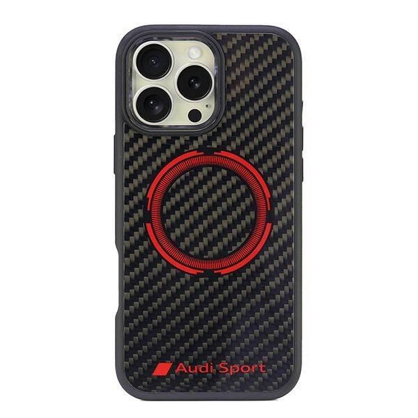 ETUI DO IPHONE 16 PRO MAX AUDI CARBON FIBER SPORT RED CIRCLE MAGSAFE