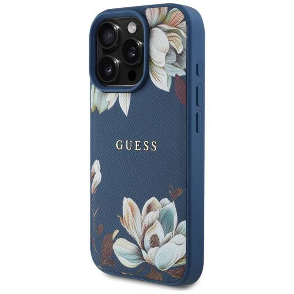 ETUI DO IPHONE 16 PRO MAX GUESS GRAINED PRINTED FLOWER MAGSAFE NIEBIESKI