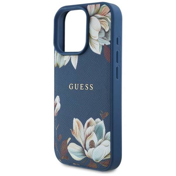 ETUI DO IPHONE 16 PRO MAX GUESS GRAINED PRINTED FLOWER MAGSAFE NIEBIESKI