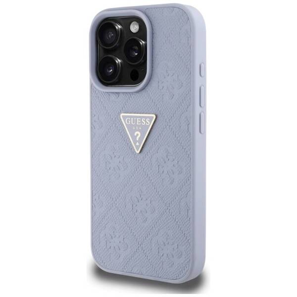 ETUI DO IPHONE 16 PRO MAX GUESS HOT STAMP 4G PATTERN TRIANGLE  METAL LOGO