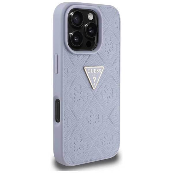 ETUI DO IPHONE 16 PRO MAX GUESS HOT STAMP 4G PATTERN TRIANGLE  METAL LOGO