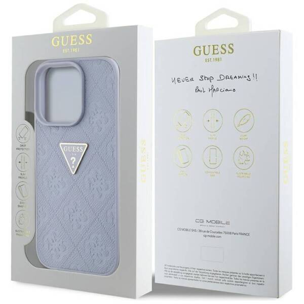 ETUI DO IPHONE 16 PRO MAX GUESS HOT STAMP 4G PATTERN TRIANGLE  METAL LOGO