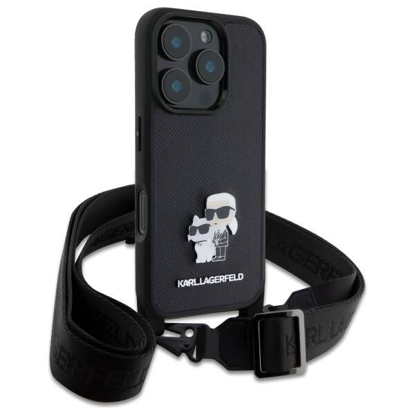 ETUI DO IPHONE 16 PRO MAX KARL LAGERFELD SAFFIANO KARL&CHOUPETTE METAL PIN