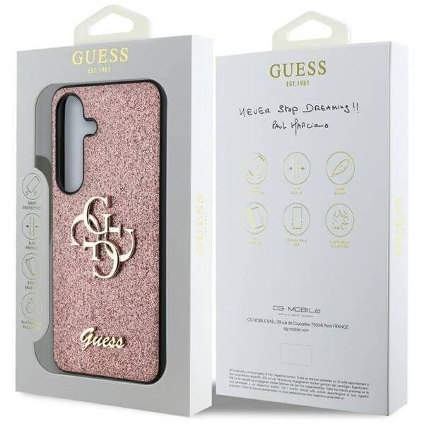 ETUI DO SAMSUNG S25 GUESS FIXED GLITTER BIG 4G METAL LOGO RÓŻOWE