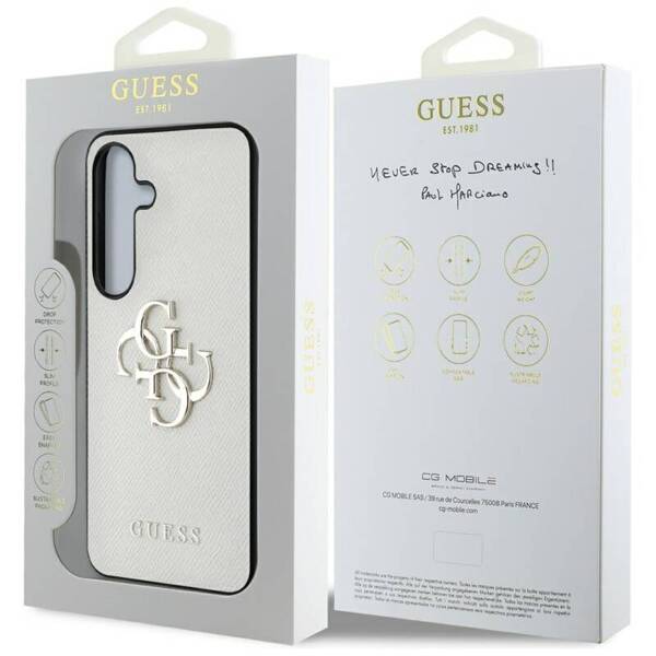 ETUI DO SAMSUNG S25 GUESS GRAINED BIG 4G LOGO SMALL CLASSIC LOGO BEŻOWE