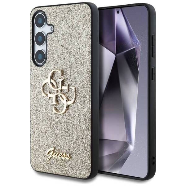 ETUI DO SAMSUNG S25 PLUS GUESS FIXED GLITTER BIG 4G METAL LOGO ZŁOTE