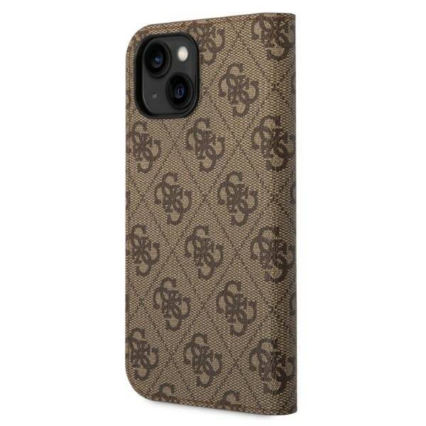 ETUI GUESS 4G GOLD LOGO DO IPHONE 14 PLUS / 15 PLUS BROWN