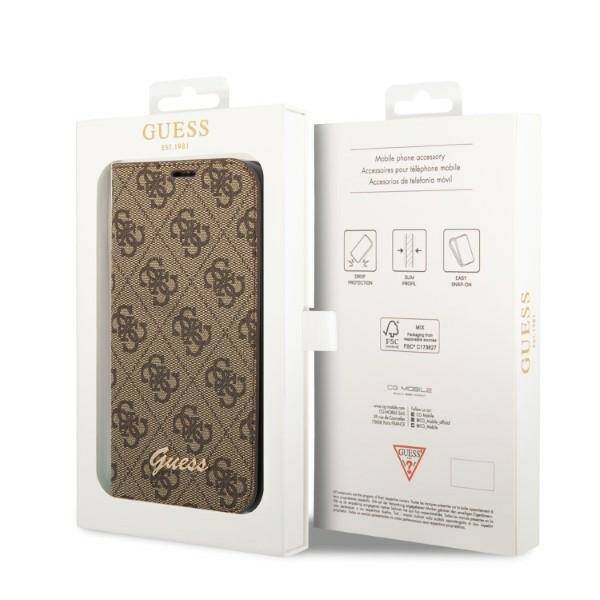 ETUI GUESS 4G GOLD LOGO DO IPHONE 14 PLUS / 15 PLUS BROWN