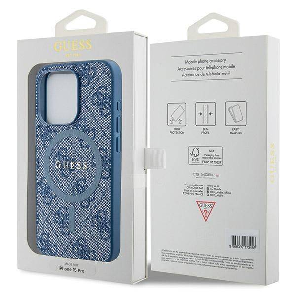 ETUI GUESS 4G LEATHER METAL LOGO DO IPHONE 14 PRO BLUE