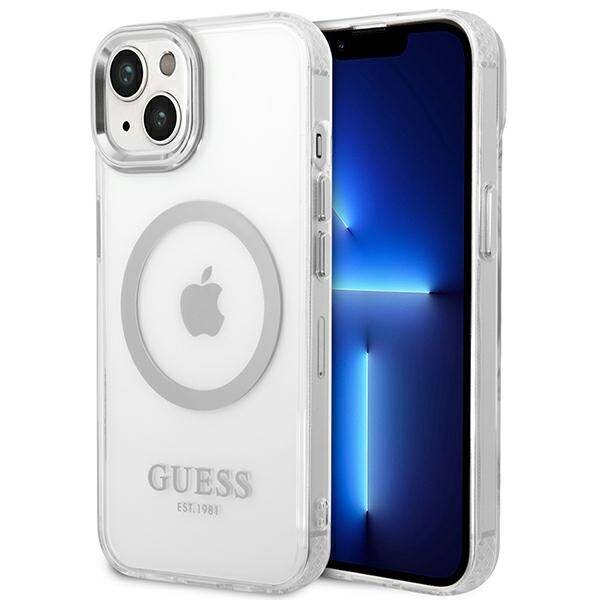 ETUI GUESS 4G LOGO MAGSAFE DO IPHONE 14 / 15 SILVER