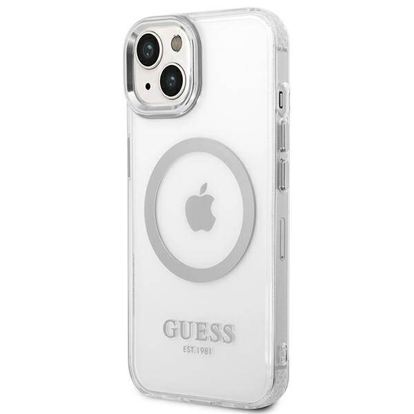 ETUI GUESS 4G LOGO MAGSAFE DO IPHONE 14 / 15 SILVER