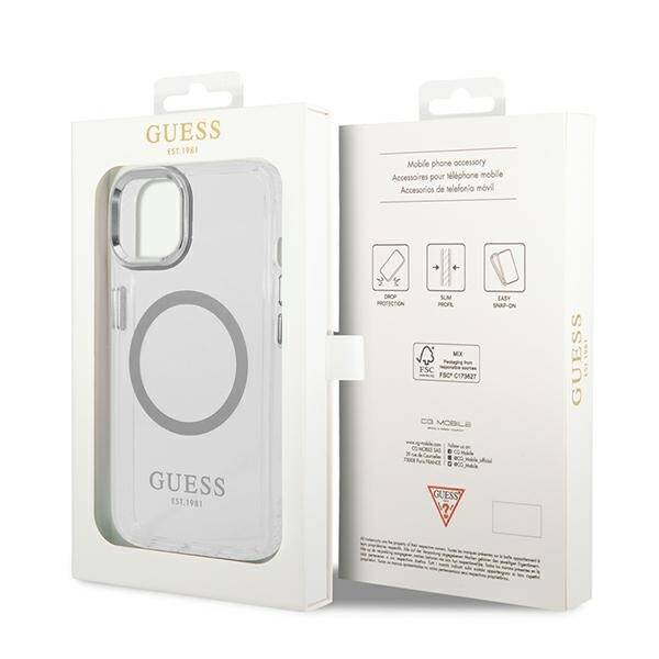 ETUI GUESS 4G LOGO MAGSAFE DO IPHONE 14 / 15 SILVER