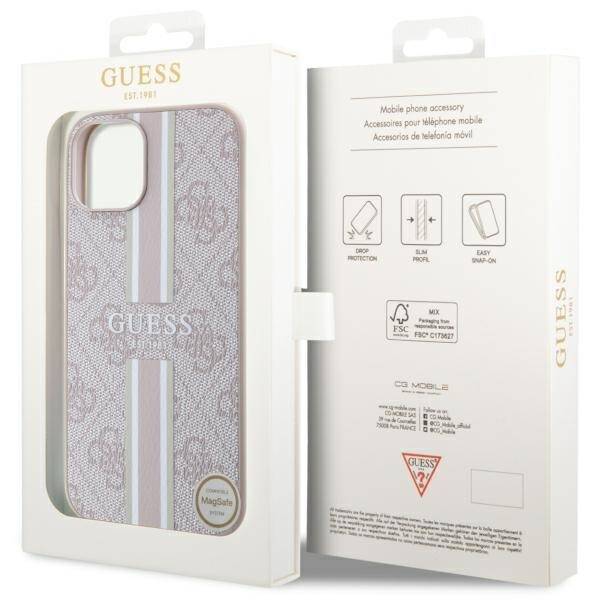 ETUI GUESS 4G STRIPES MAGSAFE DO IPHONE 14 PLUS / 15 PLUS PINK